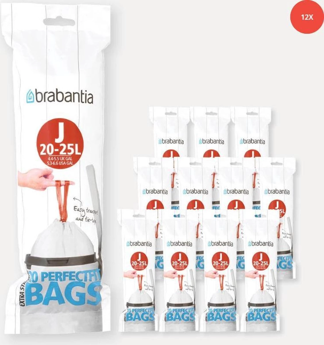 Brabantia PerfectFit Vuilniszakken - 20/25 L - Code J - 12 Rollen X 20 Stuks 4 Brabantia PerfectFit Vuilniszakken - 20/25 L - Code J - 12 Rollen X 20 Stuks - Afbeelding 2