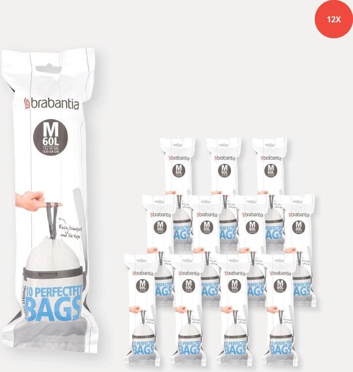 Brabantia PerfectFit Vuilniszakken - 60 L - Code M - 12 Rollen X 10 Stuks 4 Brabantia PerfectFit Vuilniszakken - 60 L - Code M - 12 Rollen X 10 Stuks - Afbeelding 2