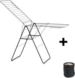 Brabantia HangOn Droogrek Inklapbaar - 25 Meter - Met Wasknijpertasje - Matt Black