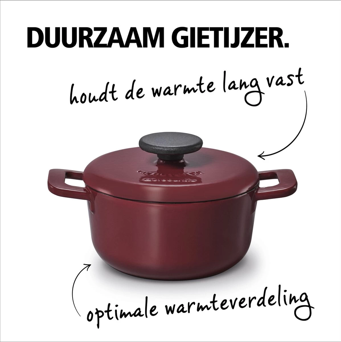 BRABANTIA THE DUTCH Gietijzeren Braadpan - Ø 20cm - 2,5L - Bordeaux - Inductie 6 BRABANTIA THE DUTCH Gietijzeren Braadpan - Ø 20cm - 2,5L - Bordeaux - Inductie - Afbeelding 4