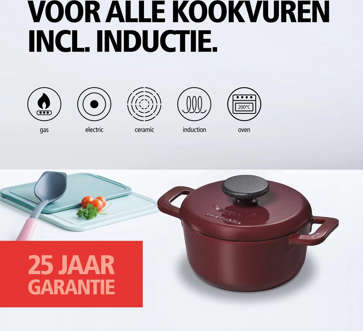 BRABANTIA THE DUTCH Gietijzeren Braadpan - Ø 20cm - 2,5L - Bordeaux - Inductie 9 BRABANTIA THE DUTCH Gietijzeren Braadpan - Ø 20cm - 2,5L - Bordeaux - Inductie - Afbeelding 7