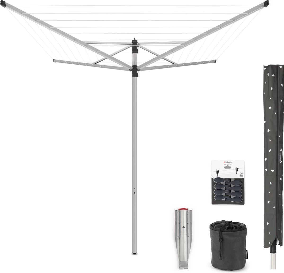 Brabantia Lift-O-Matic Droogmolen - Met Metalen Grondanker, Beschermhoes, Wasknijpertasje En Wasknijpers - 40 M - Metallic Grey 2 Brabantia Lift-O-Matic Droogmolen - Met Metalen Grondanker, Beschermhoes, Wasknijpertasje En Wasknijpers - 40 M - Metallic Grey