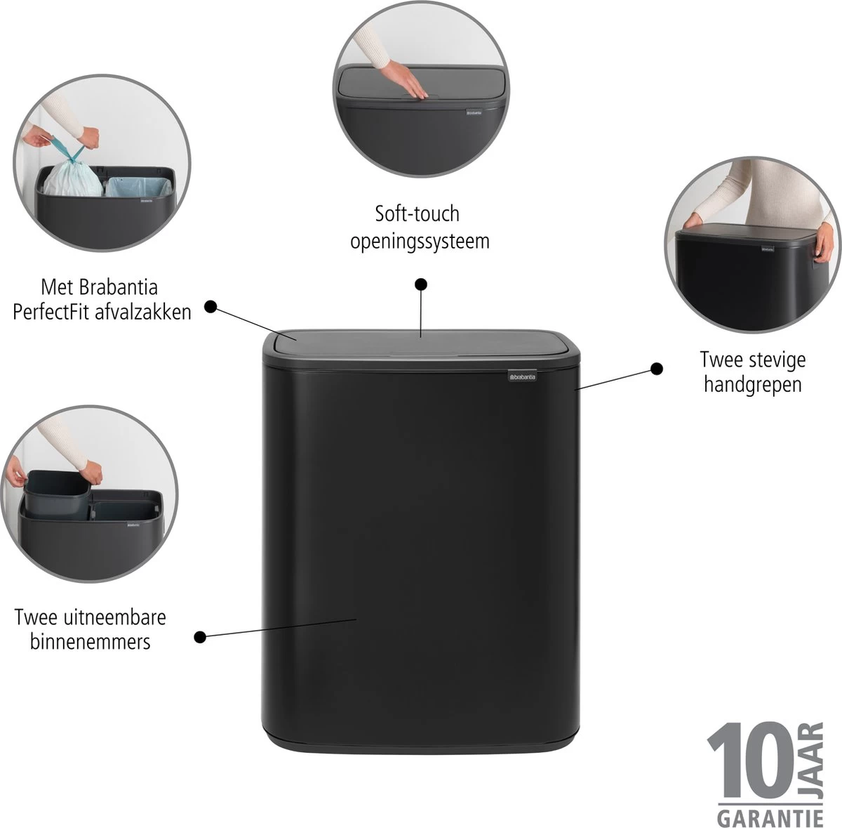 Brabantia Bo Touch Bin Prullenbak - 2 X 30 L - Matt Black 4 Brabantia Bo Touch Bin Prullenbak - 2 X 30 L - Matt Black - Afbeelding 2