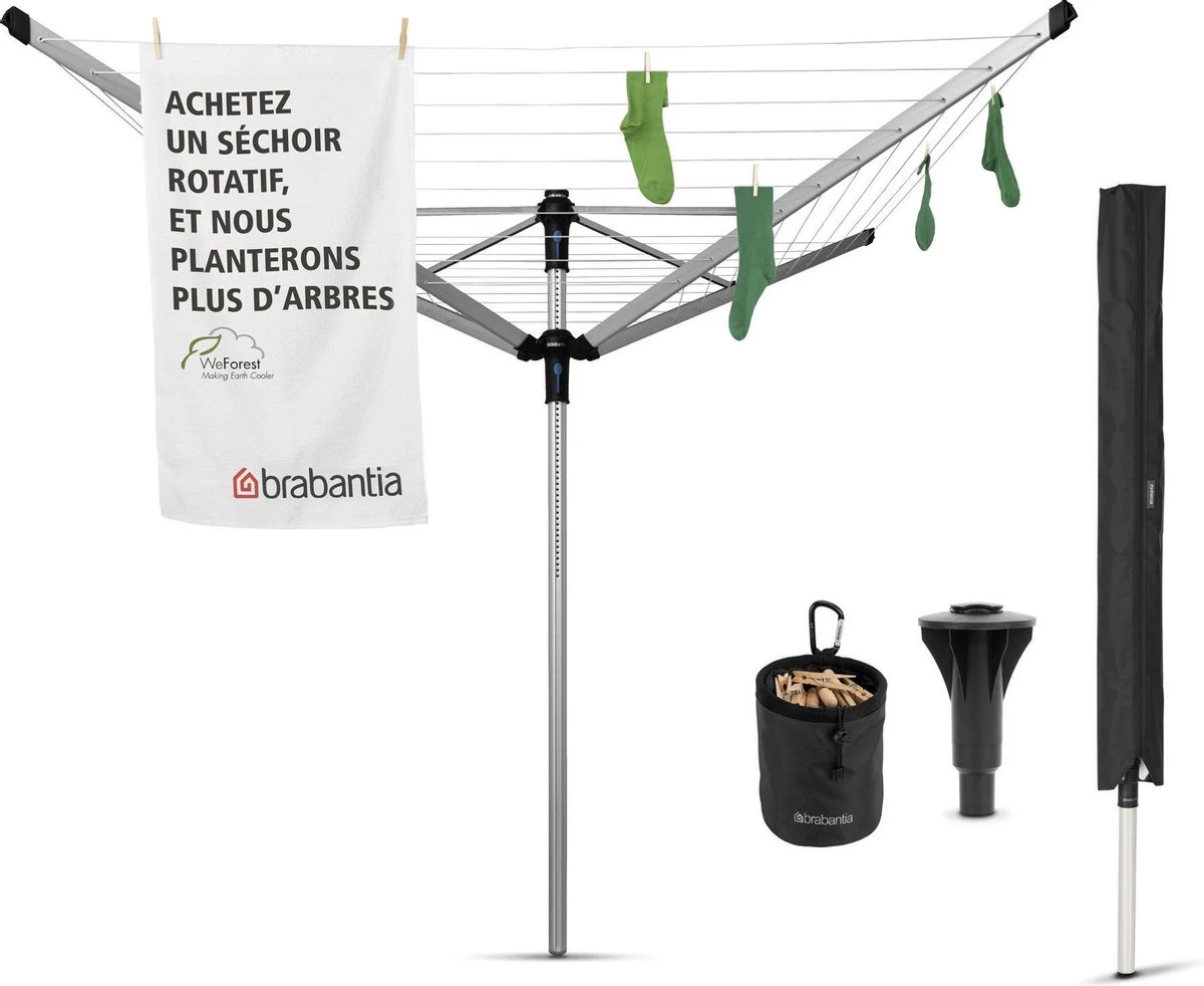 Brabantia Lift-O-Matic Advance Droogmolen Met Kunststof Betonanker, Beschermhoes En Wasknijpertasje - 60 M - Metallic Grey 16 Brabantia Lift-O-Matic Advance Droogmolen Met Kunststof Betonanker, Beschermhoes En Wasknijpertasje - 60 M - Metallic Grey - Afbeelding 14