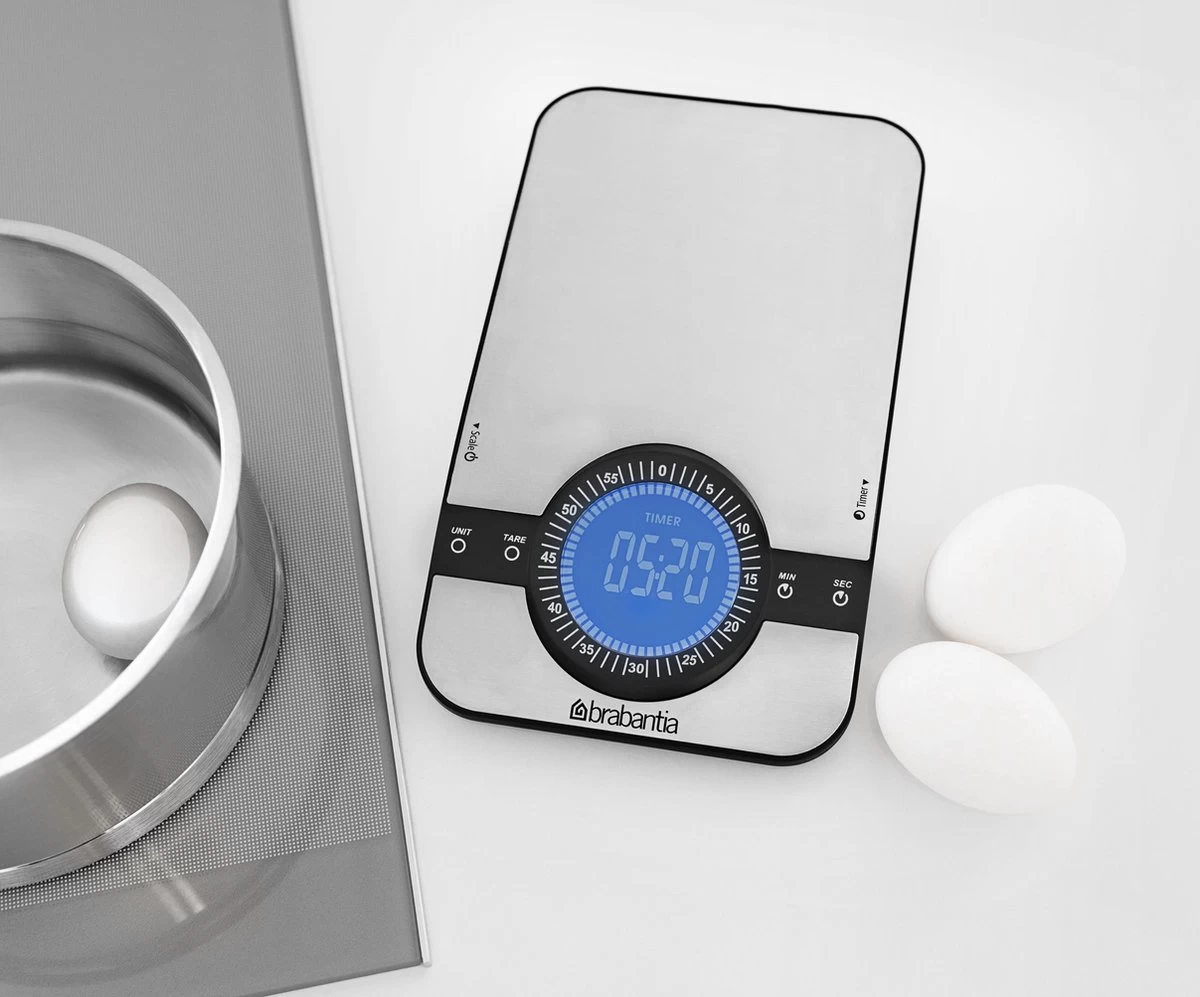 Brabantia Profile Keukenweegschaal - Rechthoekig - Met Kookwekker - RVS 7 Brabantia Profile Keukenweegschaal - Rechthoekig - Met Kookwekker - RVS - Afbeelding 5