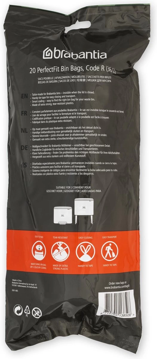 Brabantia PerfectFit Vuilniszakken - 36 L - Code R - 6 Rollen X 20 Stuks 6 Brabantia PerfectFit Vuilniszakken - 36 L - Code R - 6 Rollen X 20 Stuks - Afbeelding 4