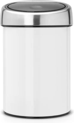 Brabantia Touch Bin Prullenbak - 3 L - White / Brilliant Steel Deksel