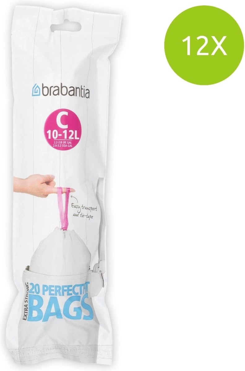 Brabantia Perfect Fit Afvalzakken 10/12 L - Code C - Set Van 12 Rollen X 20 Stuks 3 Brabantia Perfect Fit Afvalzakken 10/12 L - Code C - Set Van 12 Rollen X 20 Stuks