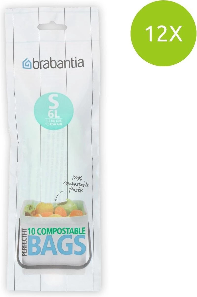 Brabantia PerfectFit Composteerbare Vuilniszakken - 6 L - Code S - 12 Rollen X 10 Stuks 4 Brabantia PerfectFit Composteerbare Vuilniszakken - 6 L - Code S - 12 Rollen X 10 Stuks - Afbeelding 2