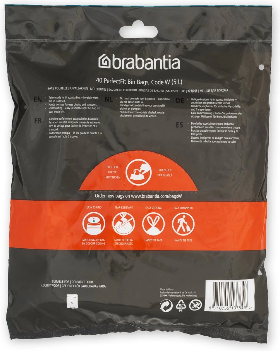Brabantia PerfectFit Vuilniszakken - 5 L - Code W - 40 Stuks 5 Brabantia PerfectFit Vuilniszakken - 5 L - Code W - 40 Stuks - Afbeelding 3